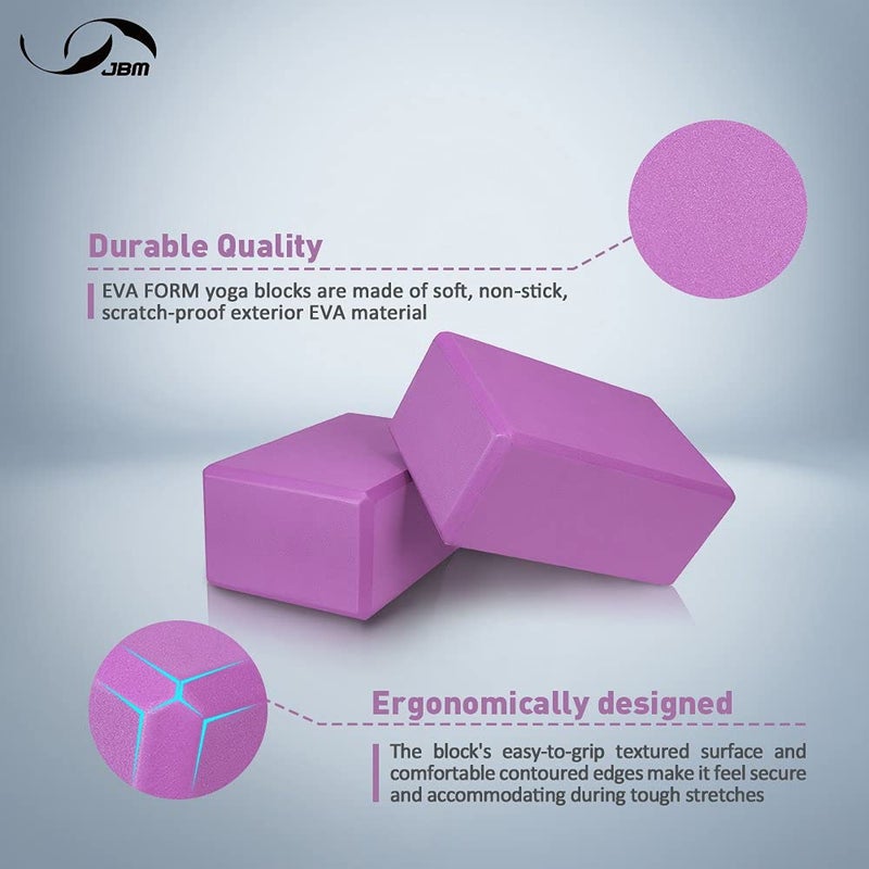 JBM Yoga Block 2 Pack Plus Strap - Cork and High Density EVA Foam Brick in 6 Colors - Lightweight, Odor-Resistant, Moisture-Proof With Metal D-Ring to Support and Deepen Poses - Image 3